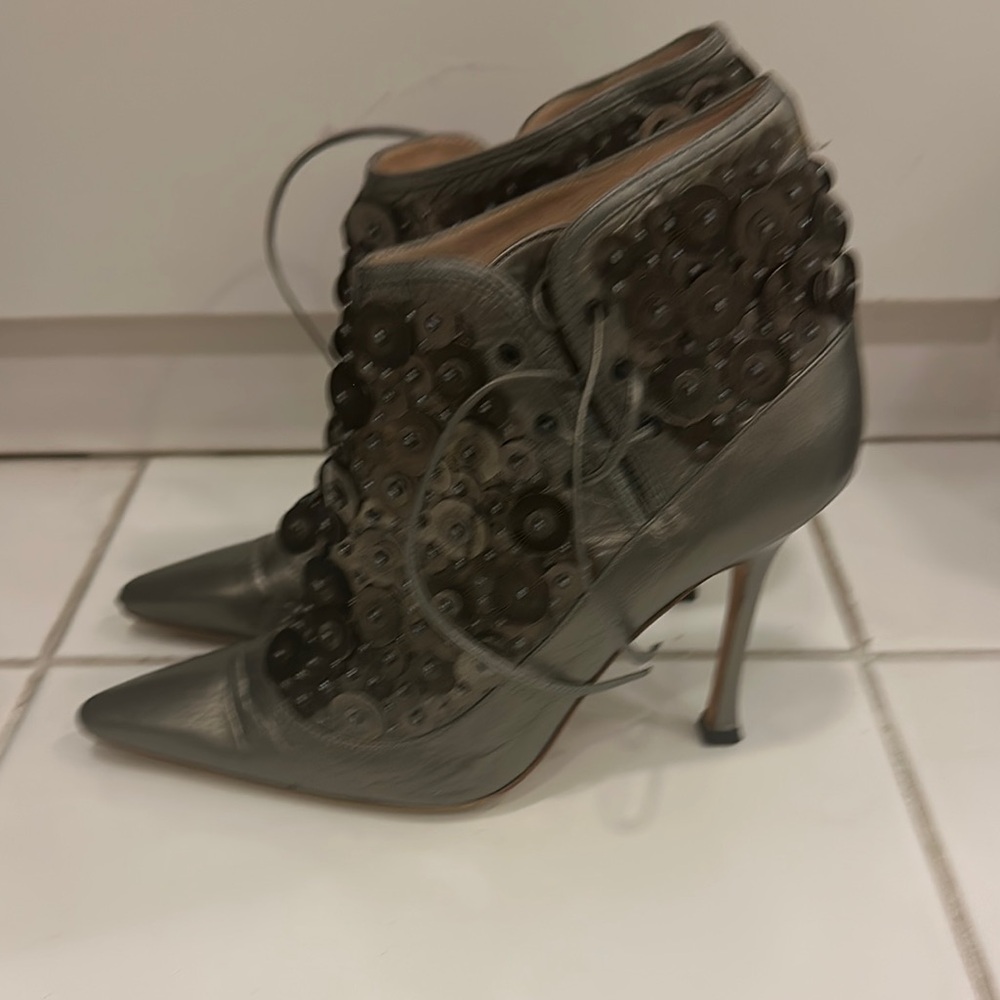Manolo Blahnik Metallic Gray Heels